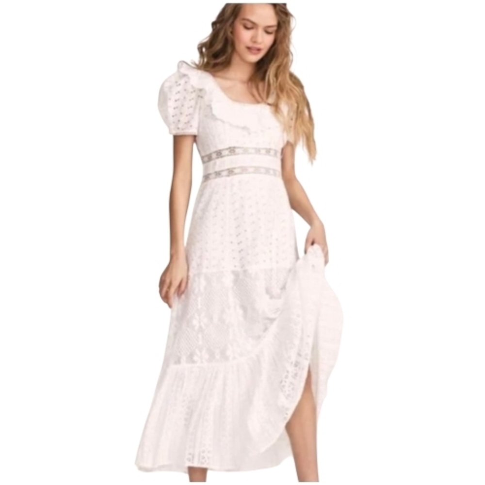 LoveShackFancy Sassie White Lace Maxi Dress Boho Eyelet Romantic Cottagecore Sz4 - Picture 3 of 15